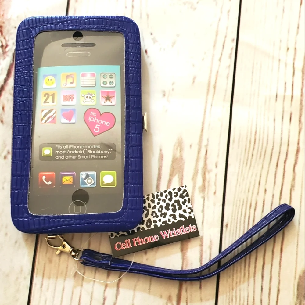 Snake print vinyl cell phone case wallet blue